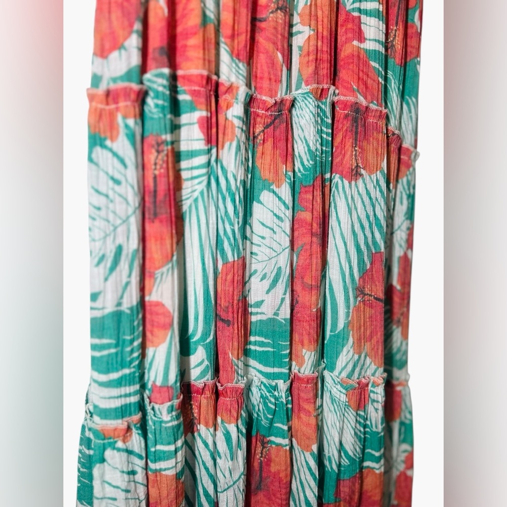 Alex & Parker Hibiscus Sleeveless Tiered Midi Dress Small Hawaiian Boho Vacay - Picture 5 of 14
